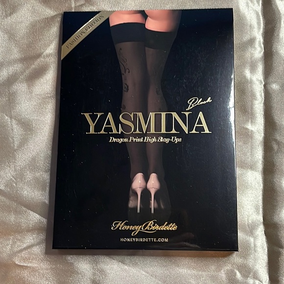 Honey Birdette Accessories - Honey Birdette Yasmina Black Dragon Print Thigh High Stockings